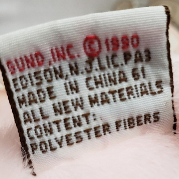 Gund Pink Bunny Rabbit Plush Tubbi Bunn 7" Year 1990 Lace Collar Blue Eyes Vtg - Picture 9 of 10